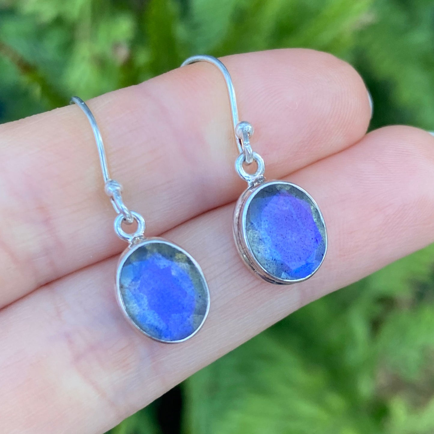 Labradorite sterling silver double bezel faceted earring blue fire