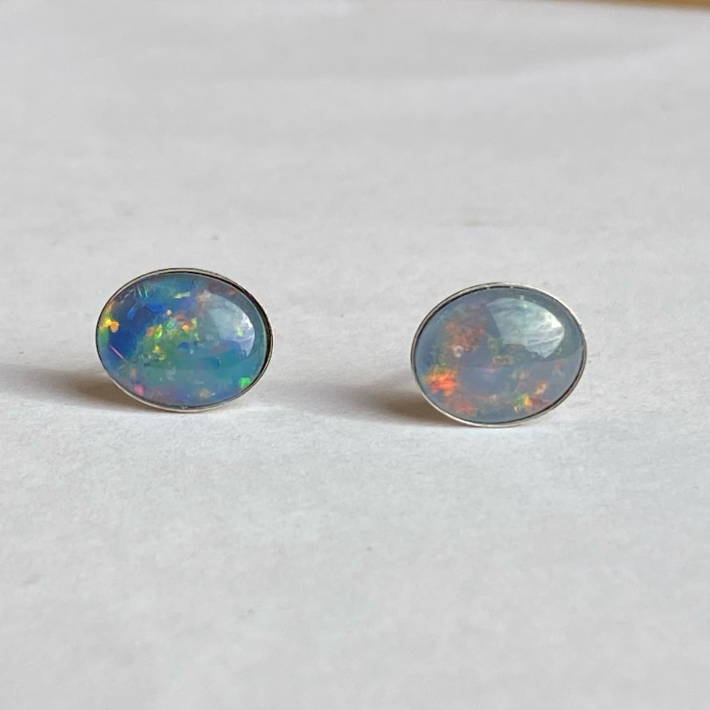 Australian opal 8x10mm sterling silver studs