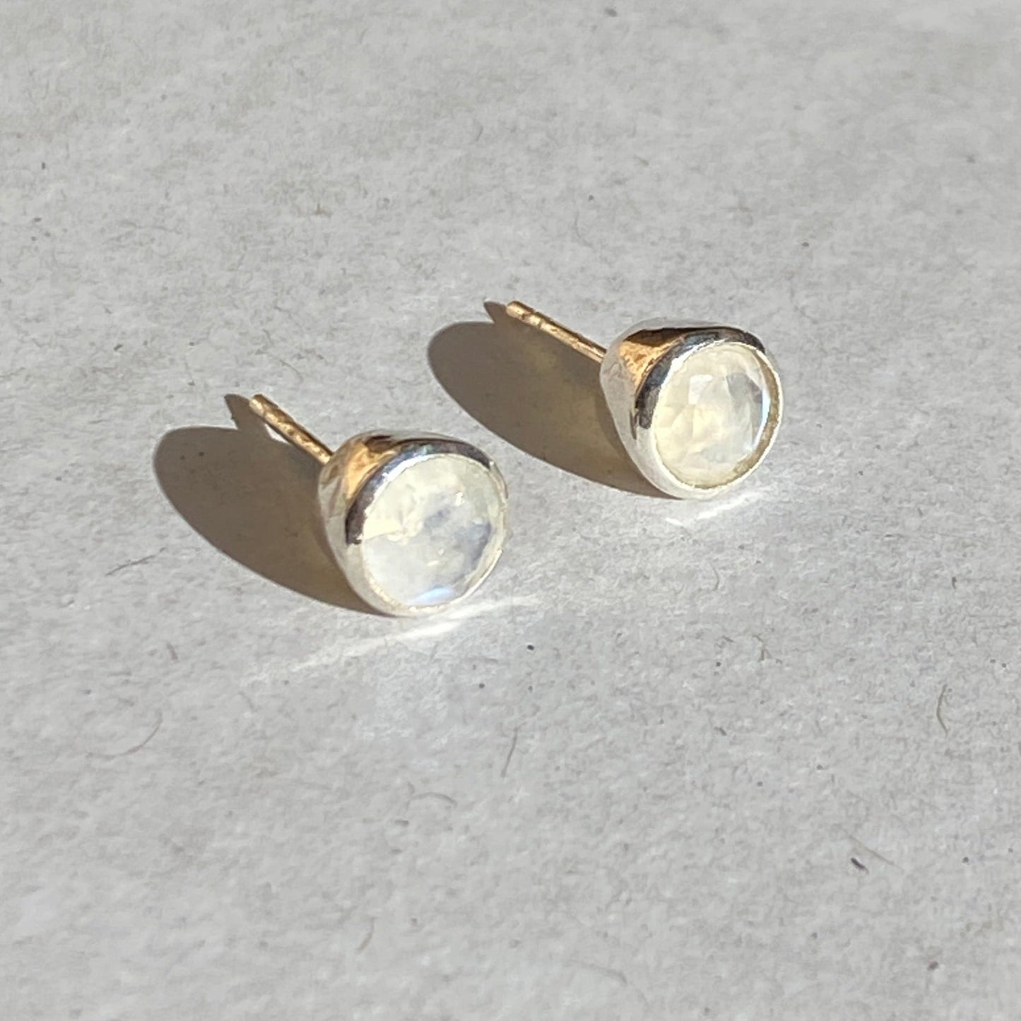 Moonstone sterling silver studs faceted 6mm