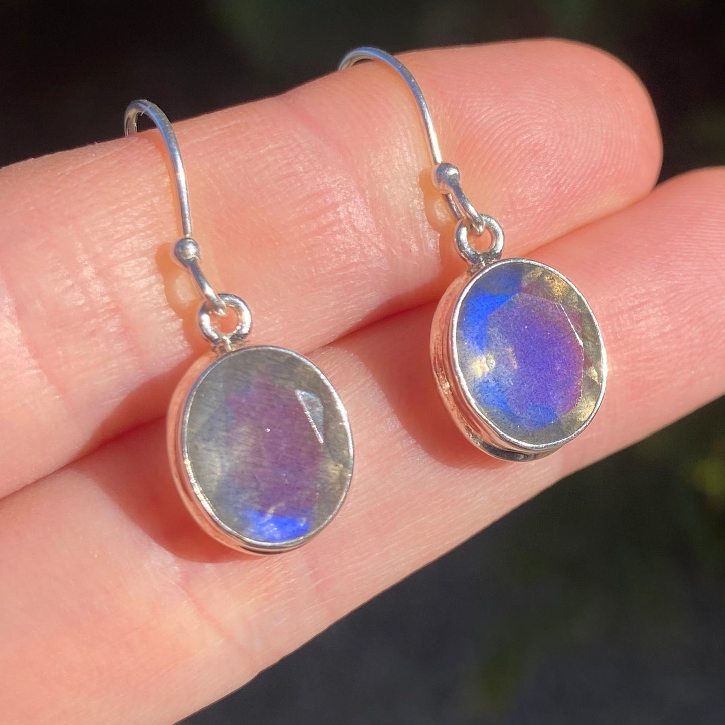 Labradorite sterling silver double bezel faceted earring blue fire