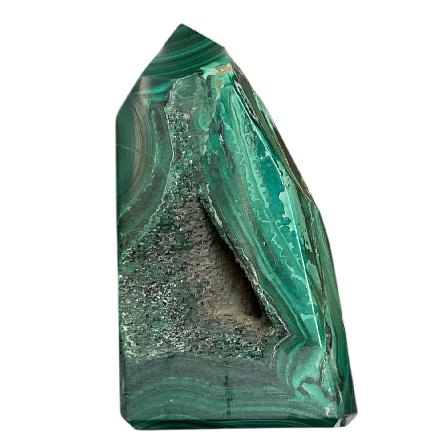 Malachite Tower rare with a druzy cave