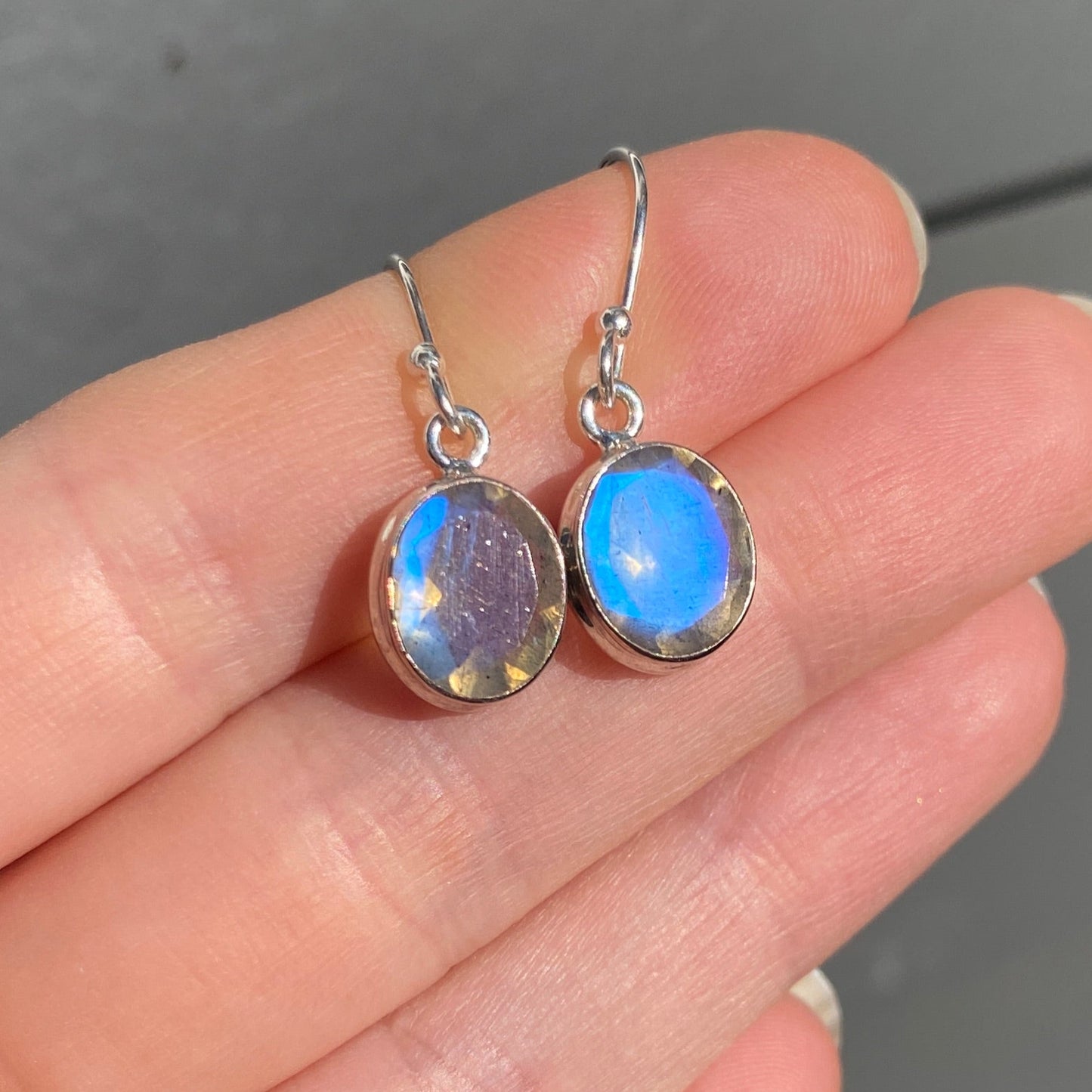 Labradorite sterling silver double bezel faceted earring blue fire