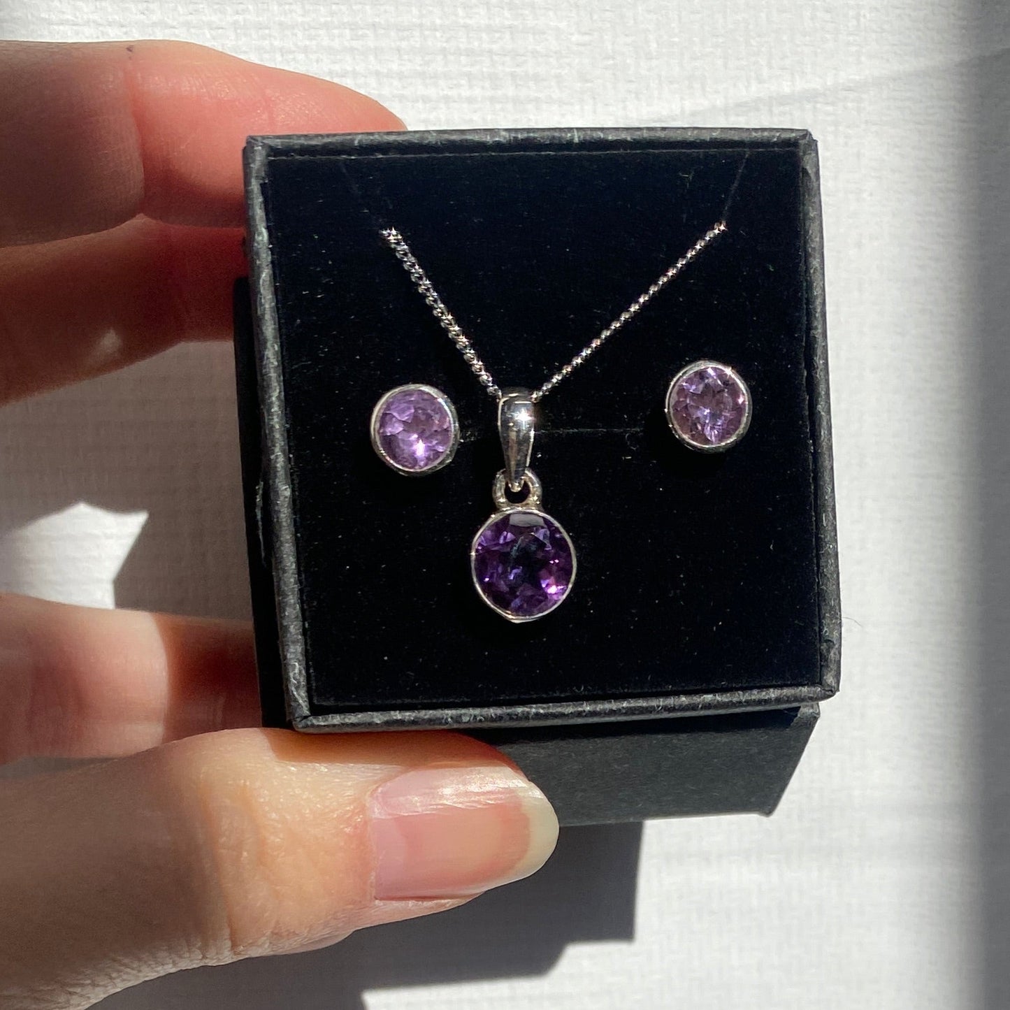 Amethyst set, studs and pendant