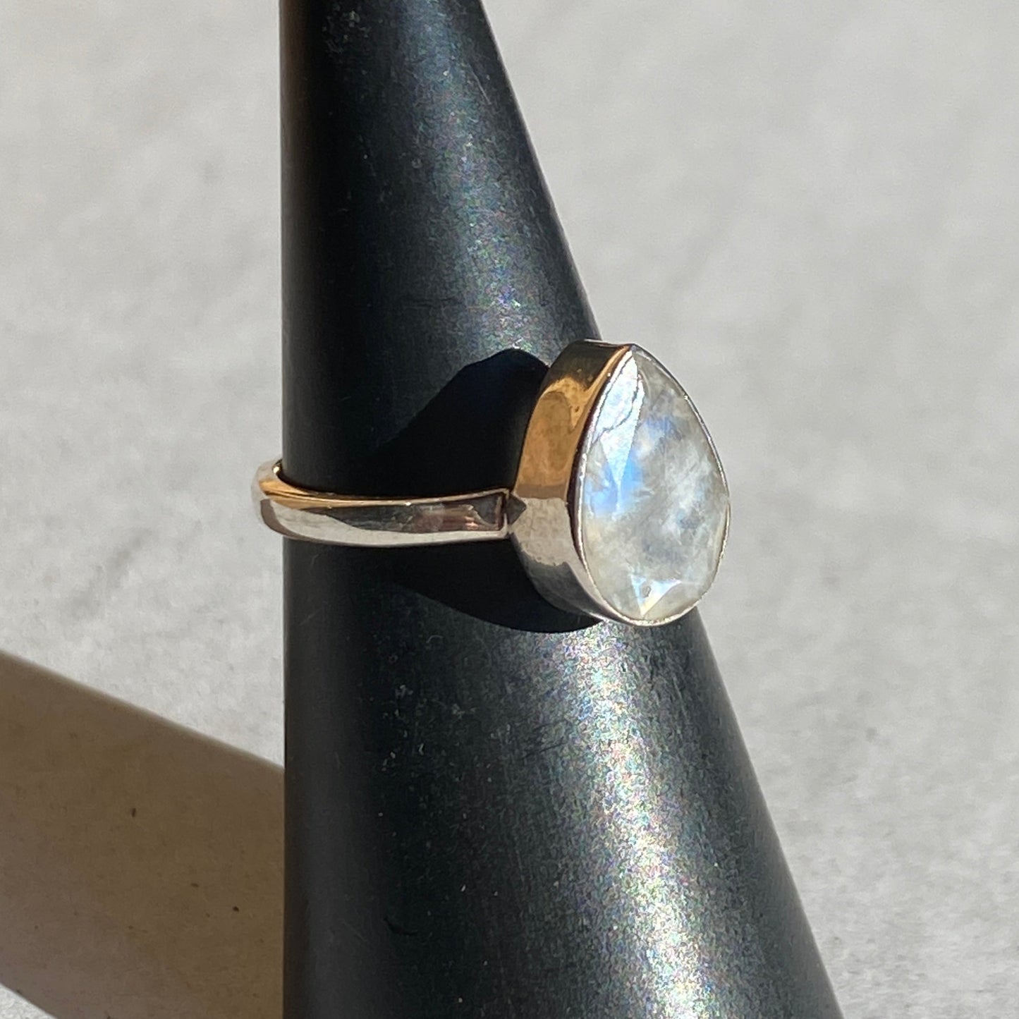 Moonstone tear drop sterling silver ring 6x 8mm