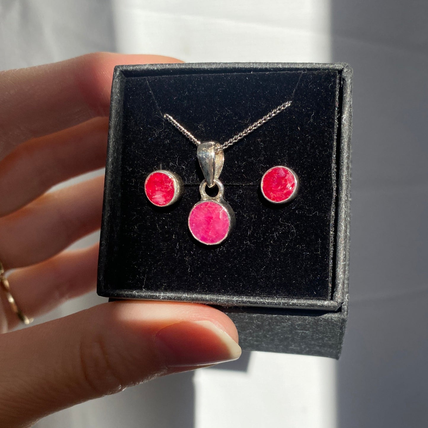 Ruby set, studs and pendant