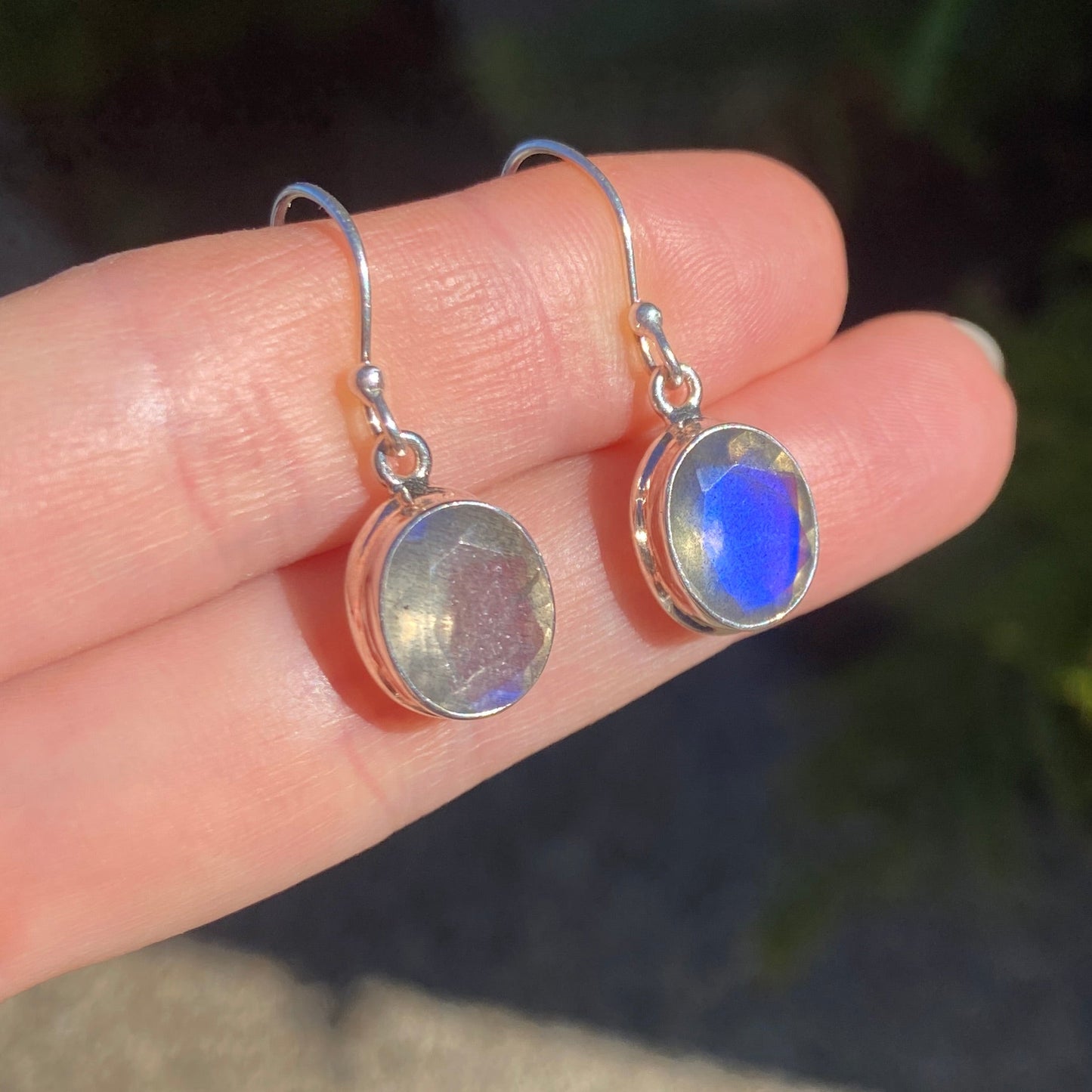 Labradorite sterling silver double bezel faceted earring blue fire