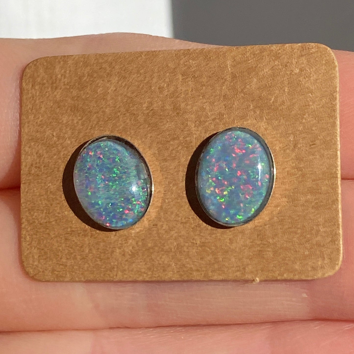 Australian opal 8x10mm sterling silver studs