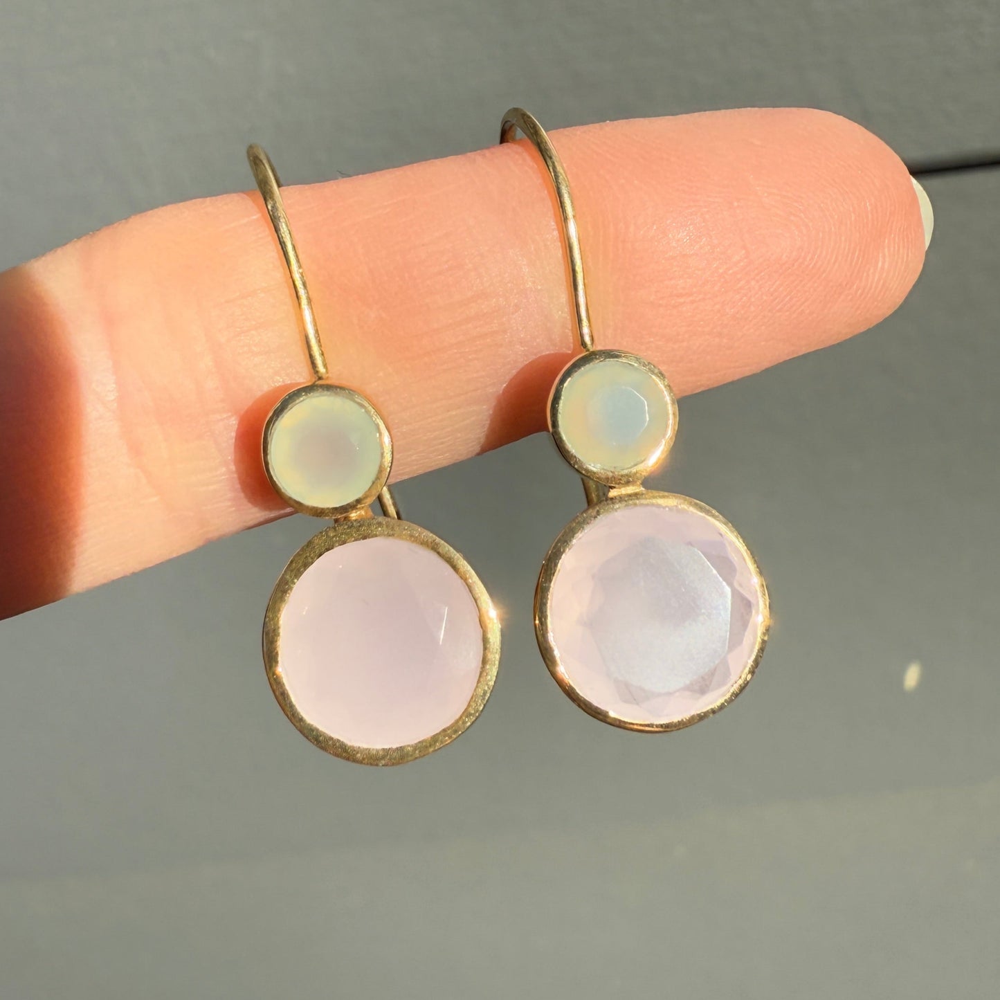 Gold filled Rose Quartz and aqua chalcedony earrings silver