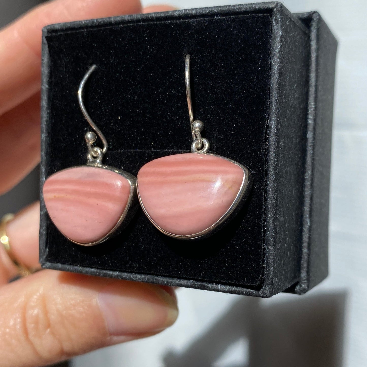 Australian pink opal earrings sterling silver