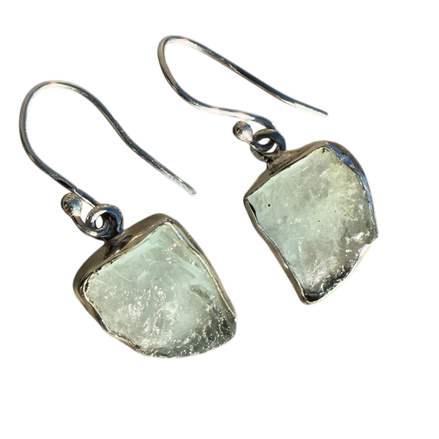 Aqua marine natural rough cut sterling silver earrings