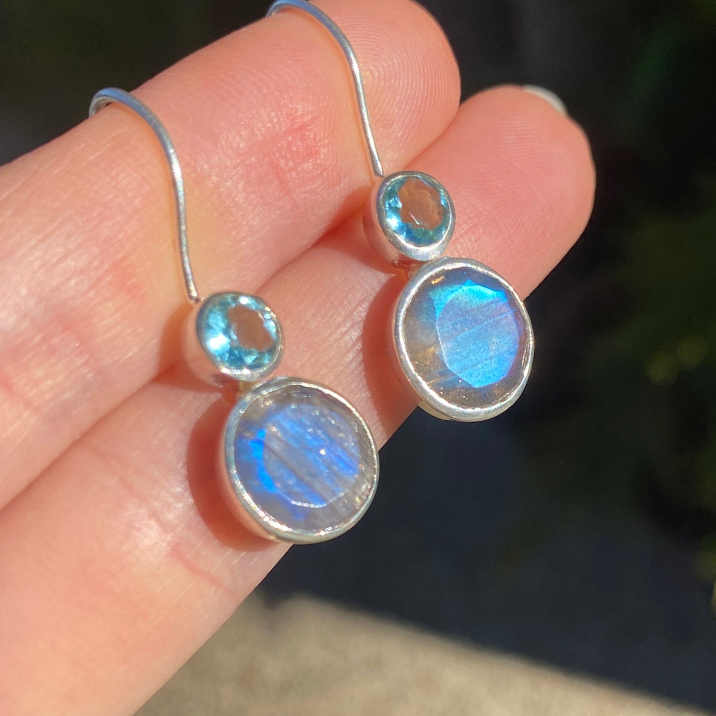 Labradorite and blue topaz earrings silver