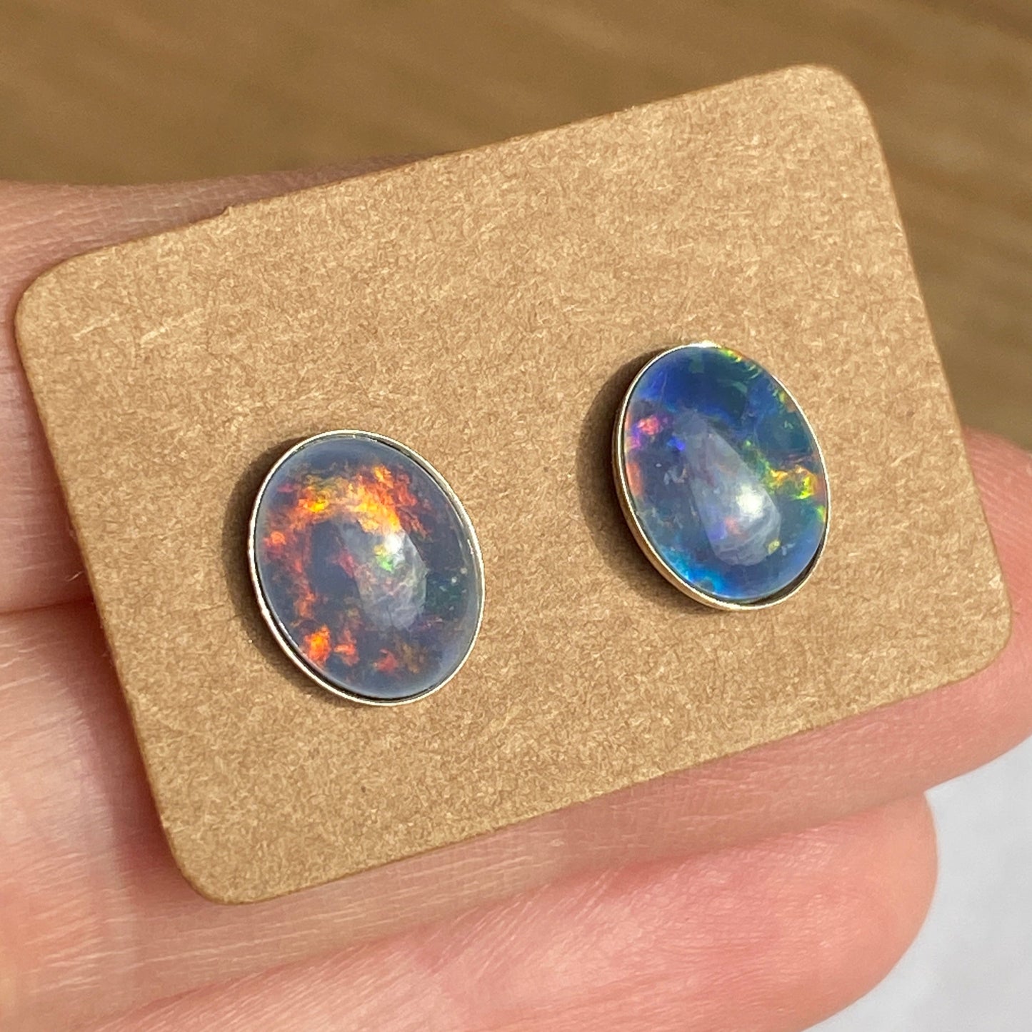 Australian opal 8x10mm sterling silver studs
