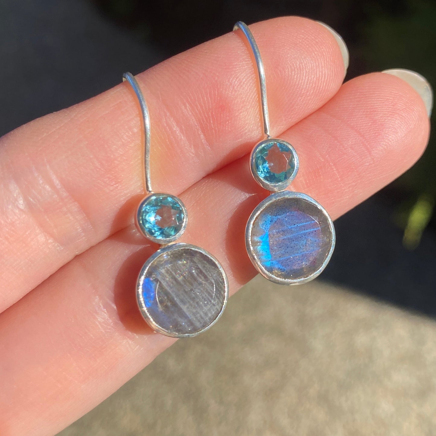 Labradorite and blue topaz earrings silver