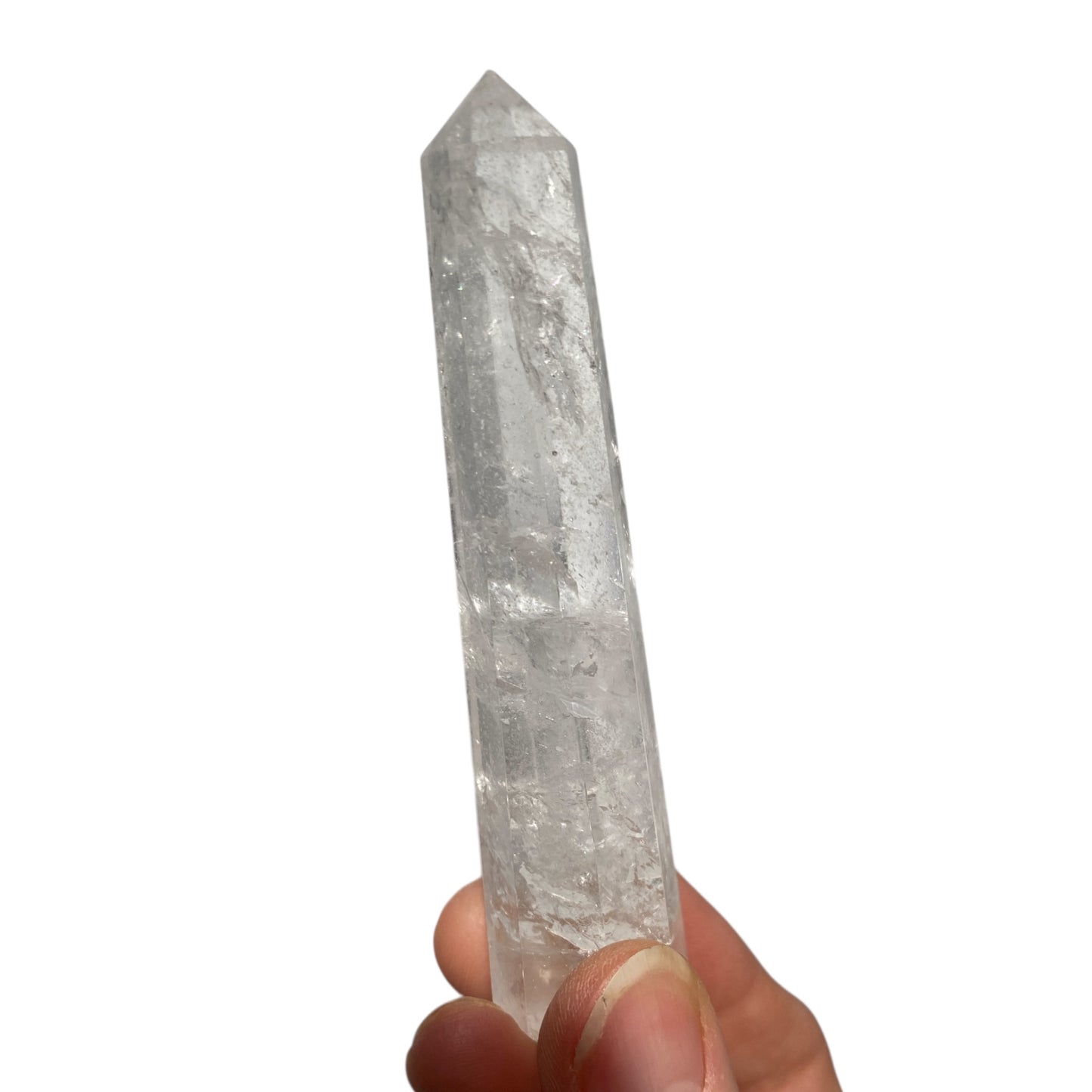 Clear Quartz obelisk with rainbow inclusions