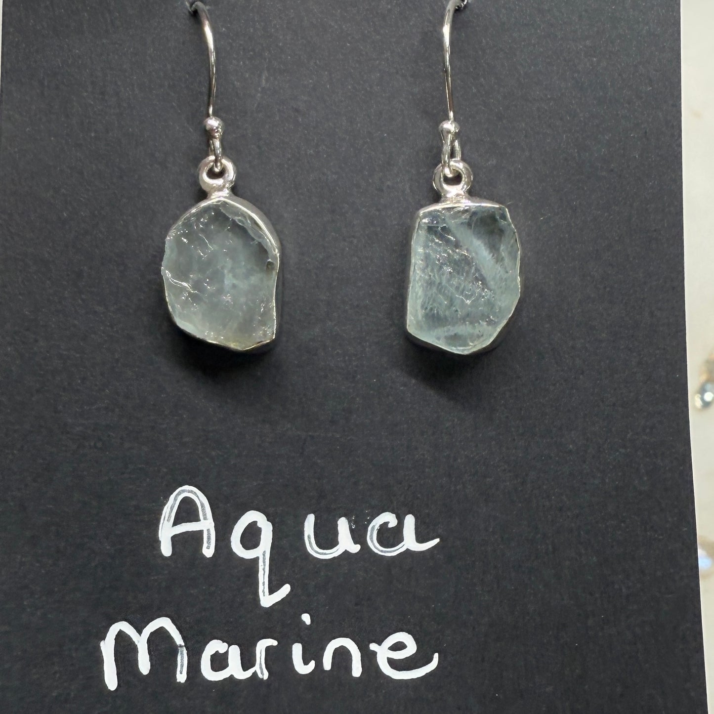 Aqua marine natural rough cut sterling silver earrings