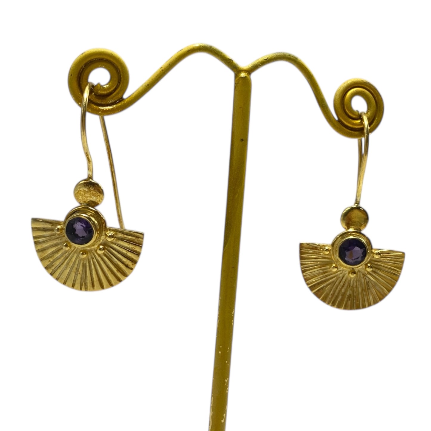 Gold amethyst fan earrings