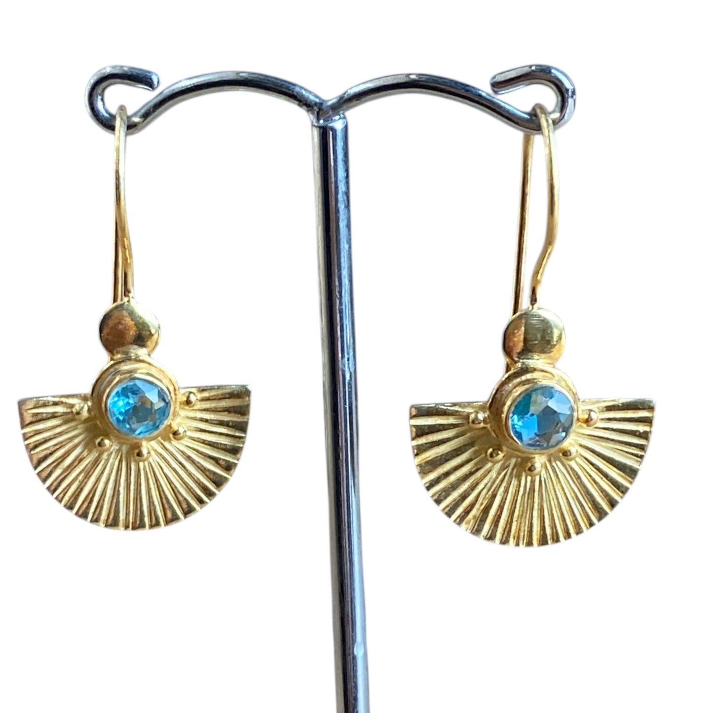 Gold Blue Topaz fan earrings
