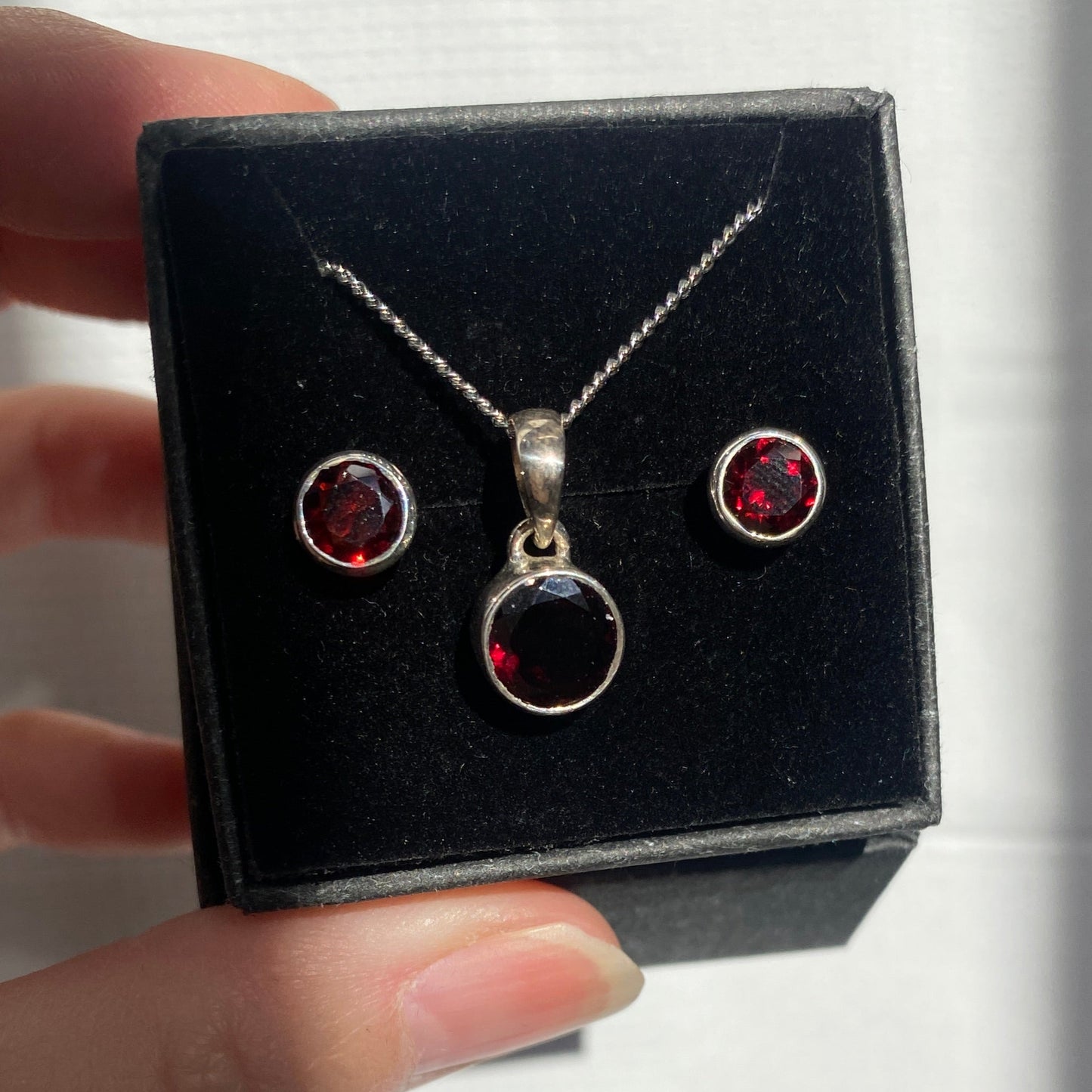 Garnet set, studs and pendant