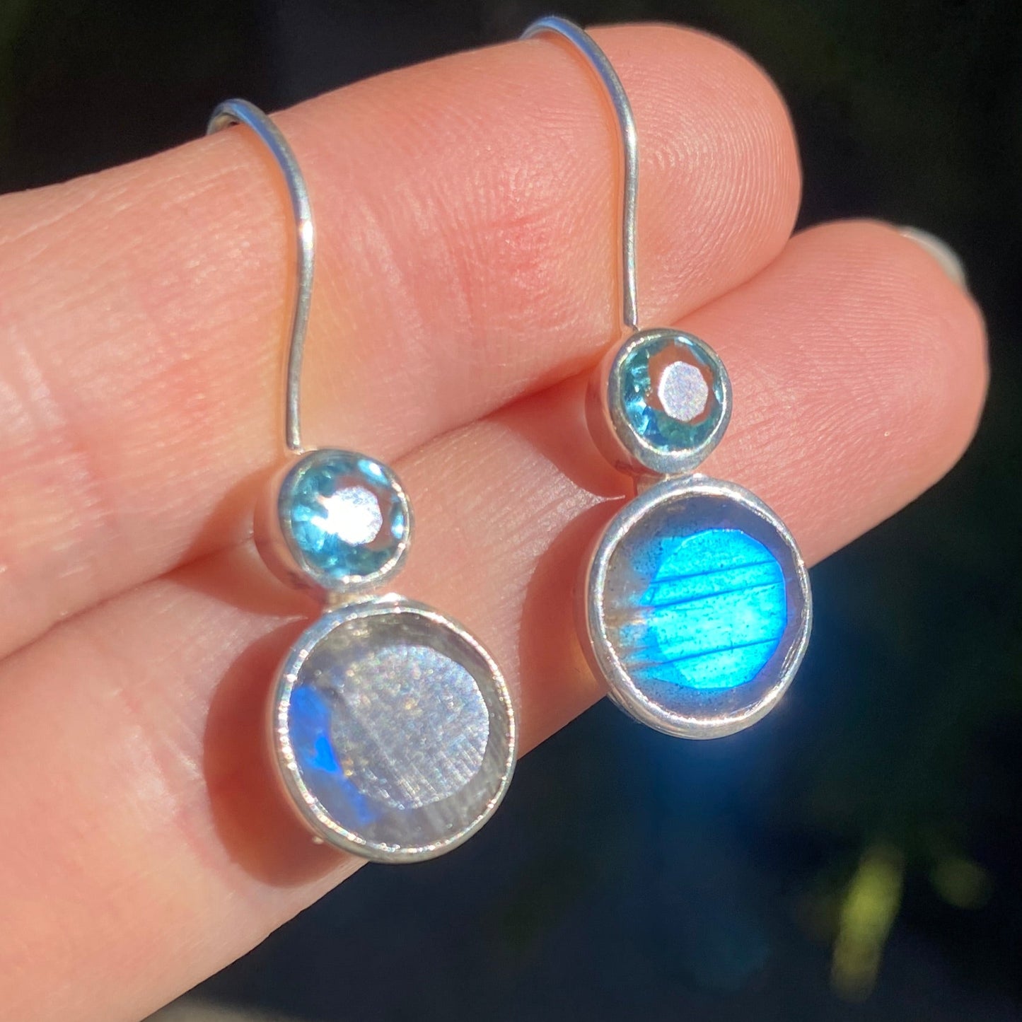 Labradorite and blue topaz earrings silver