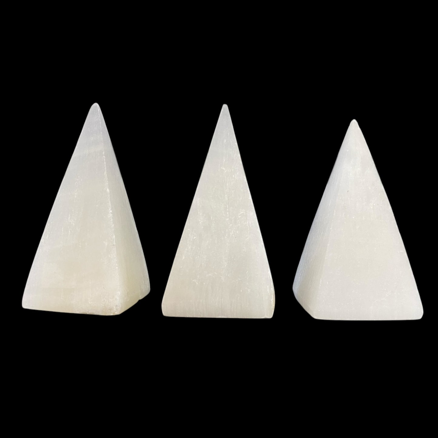 10cm pyramid set of 3 selenite