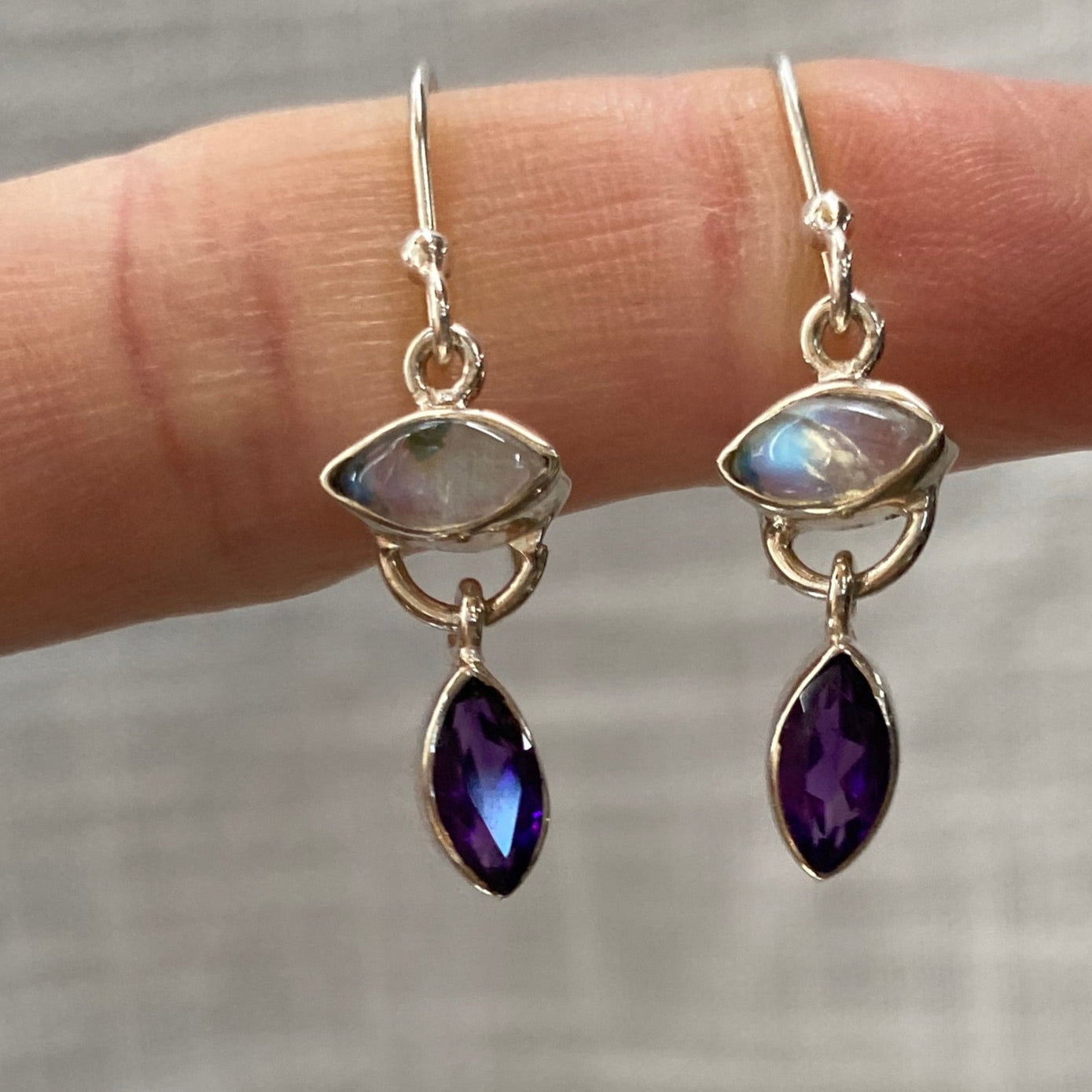 Moonstone and Amethyst sterling silver earrings