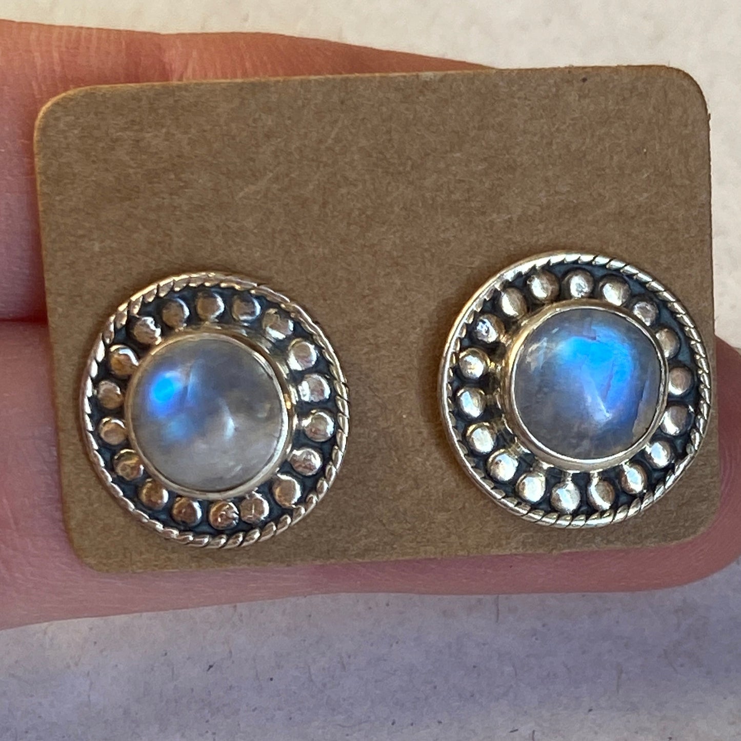 Moonstone studs sterling silver