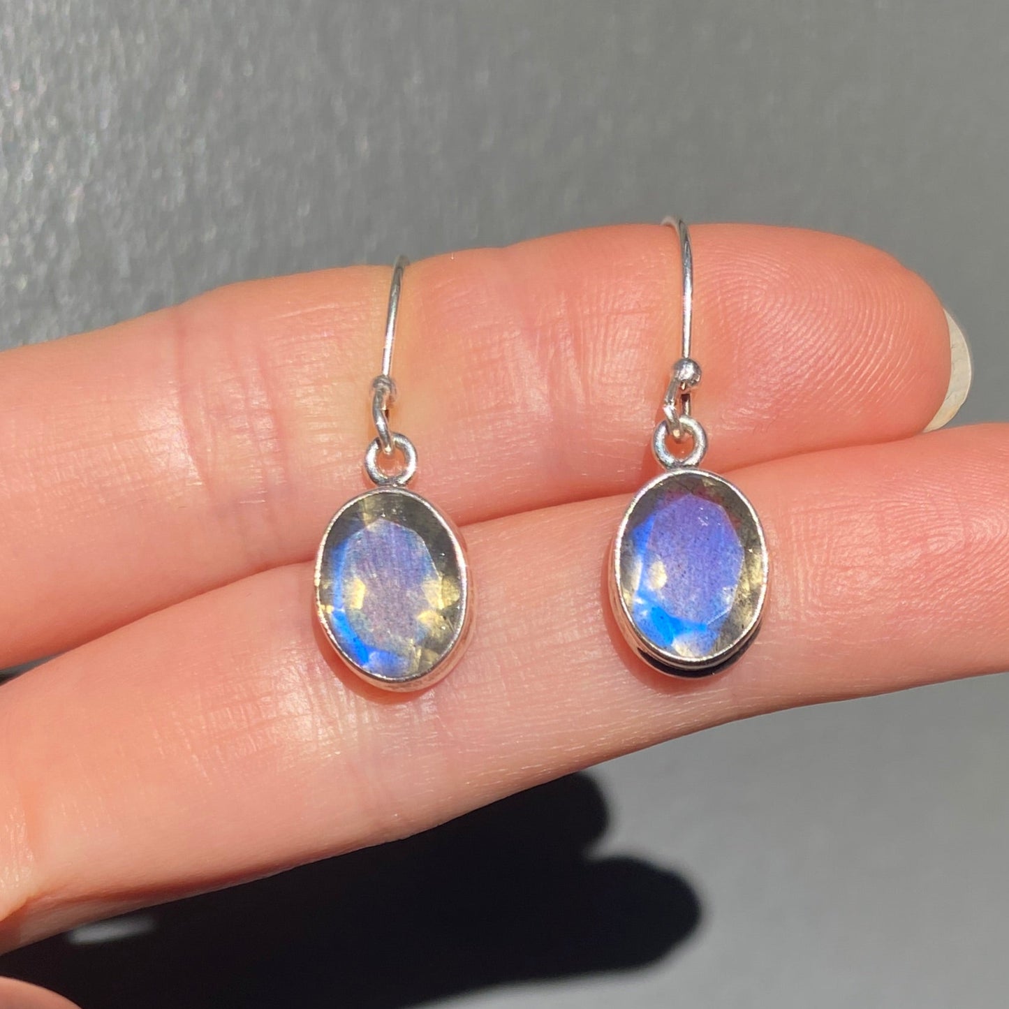 Labradorite sterling silver double bezel faceted earring blue fire