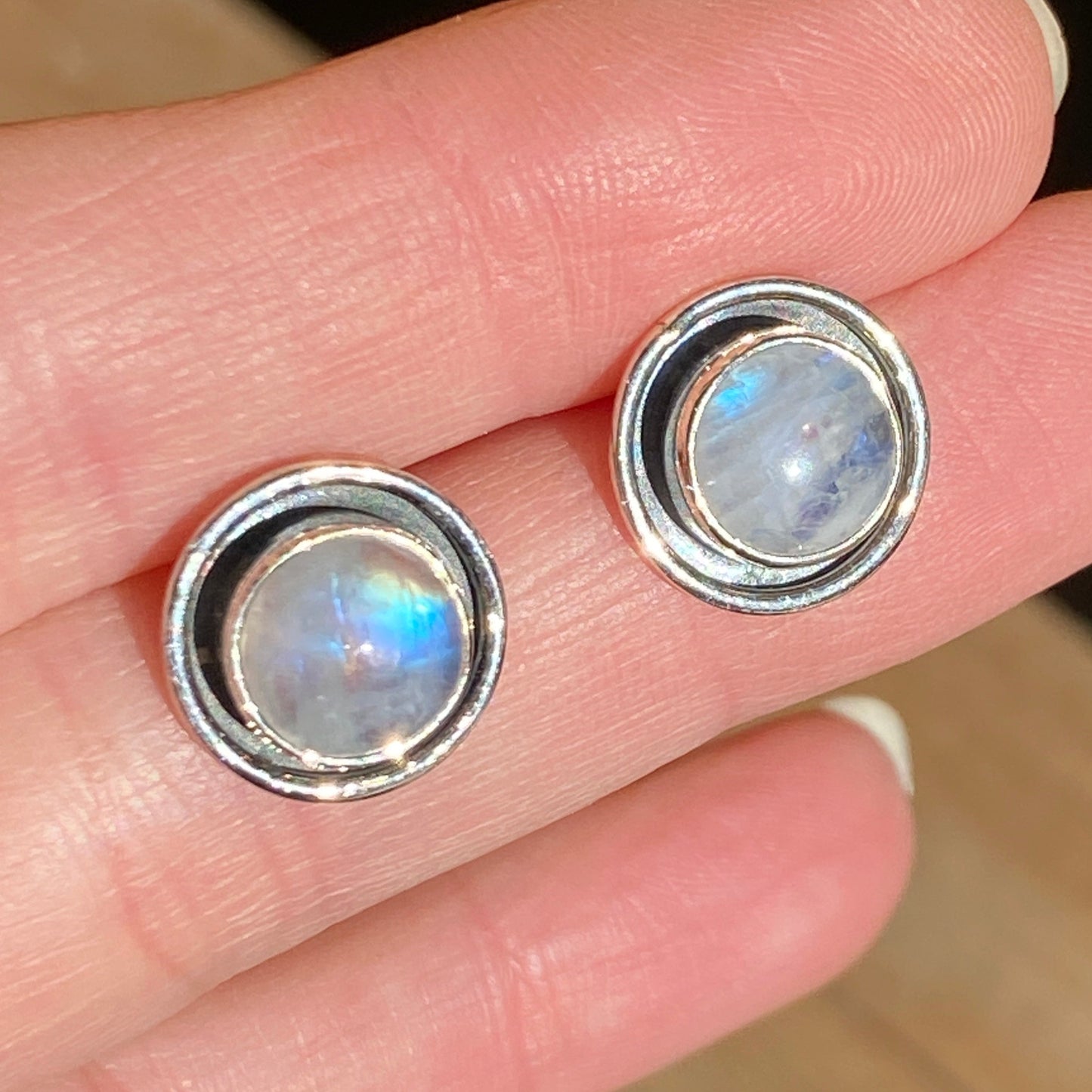 Moonstone studs sterling silver
