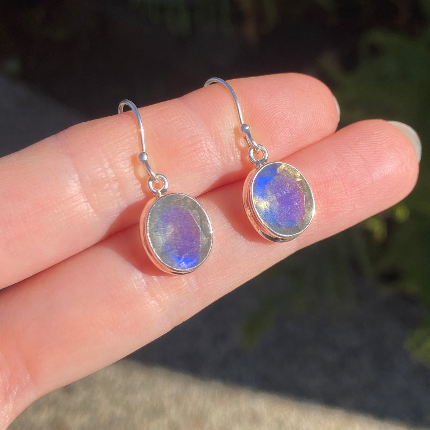 Labradorite sterling silver double bezel faceted earring blue fire