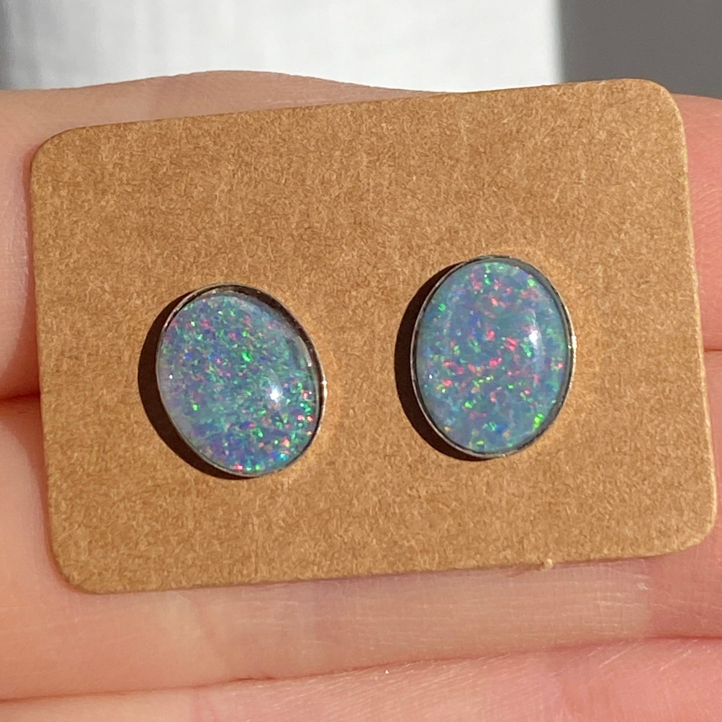 Australian opal 8x10mm sterling silver studs