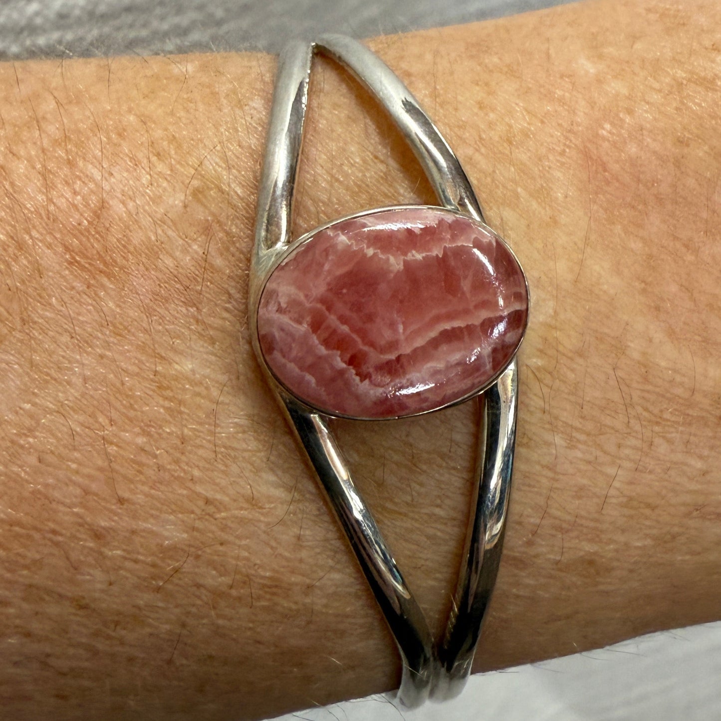 Rhodocrosite sterling silver bangle