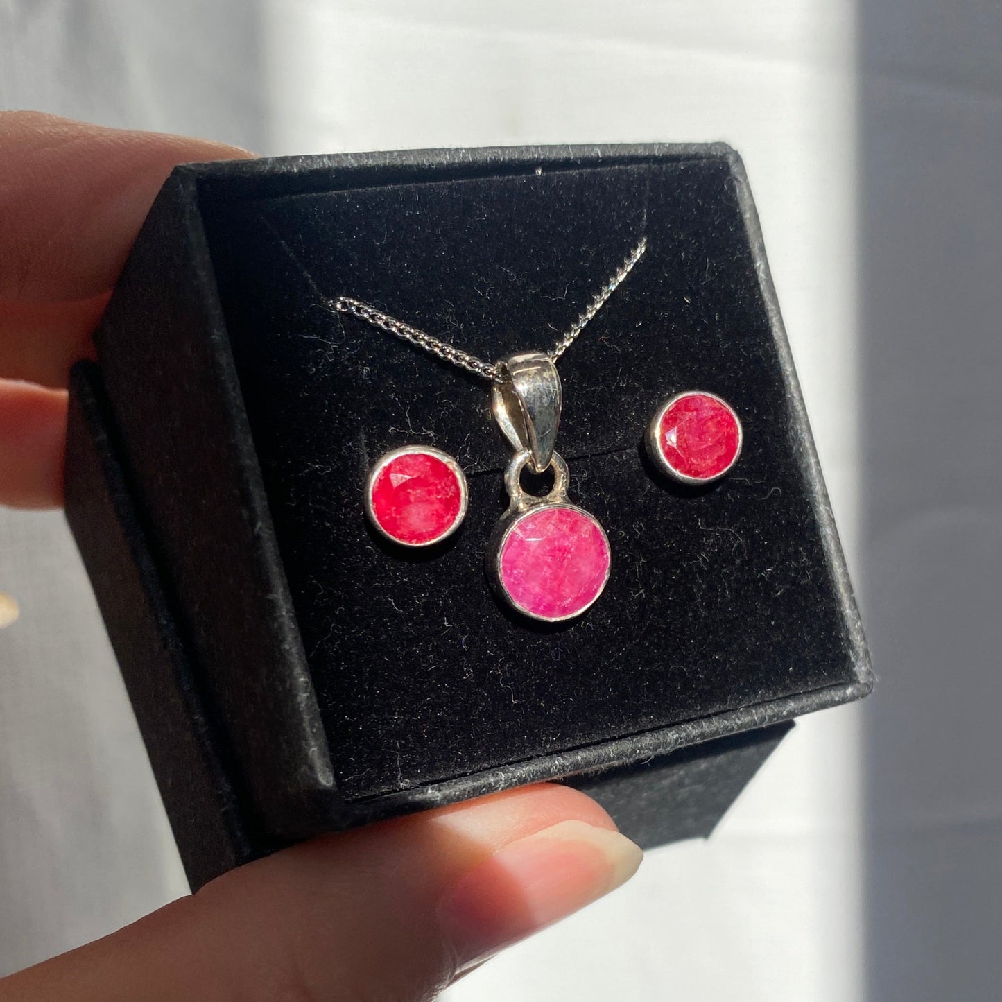 Ruby set, studs and pendant