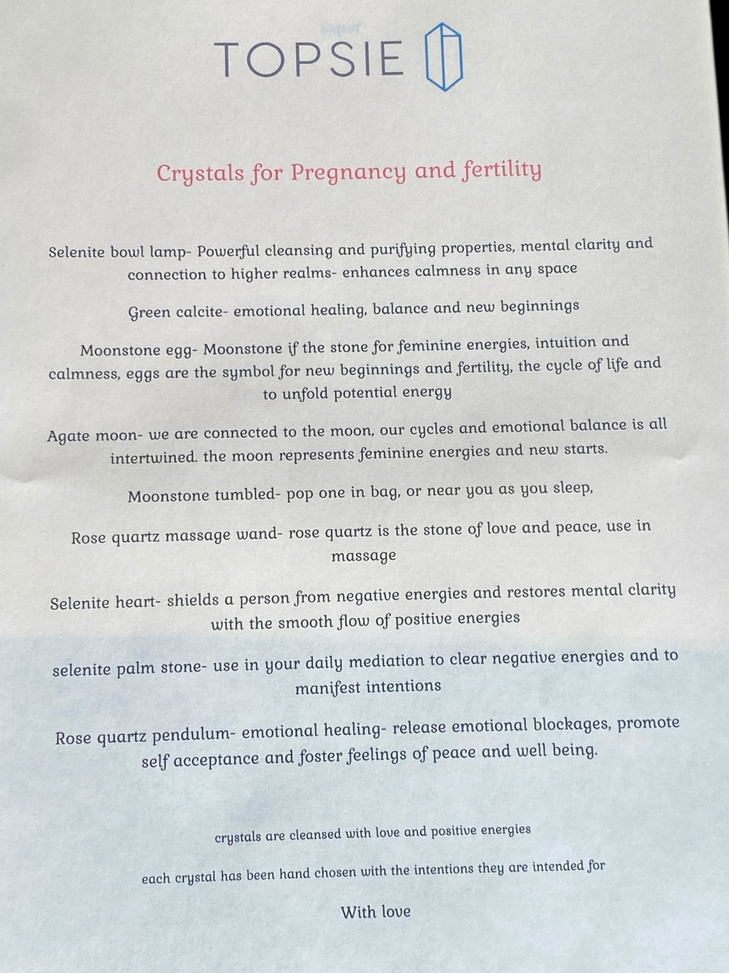 Intention Crystal gift box for fertility and pregnancy