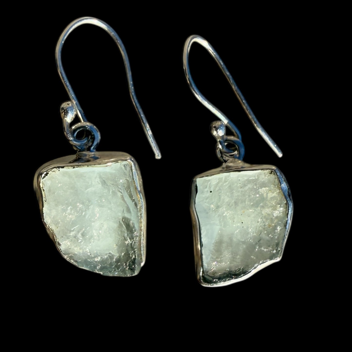 Aqua marine natural rough cut sterling silver earrings