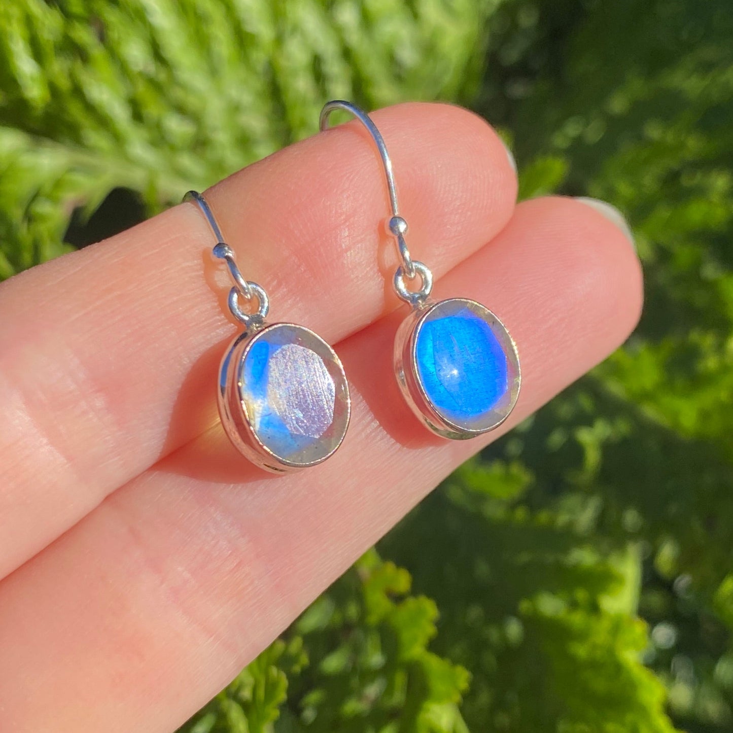 Labradorite sterling silver double bezel faceted earring blue fire