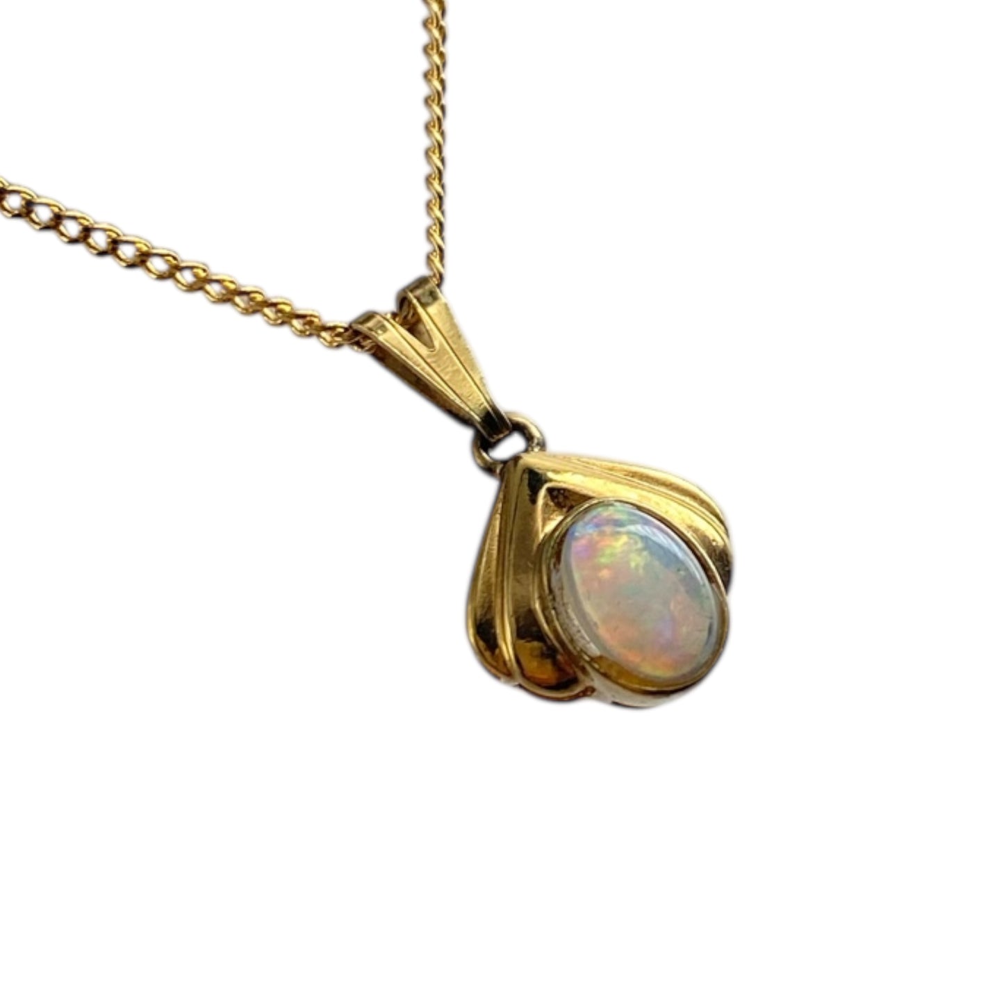 Sterling silver gold plated white solid opal pendant