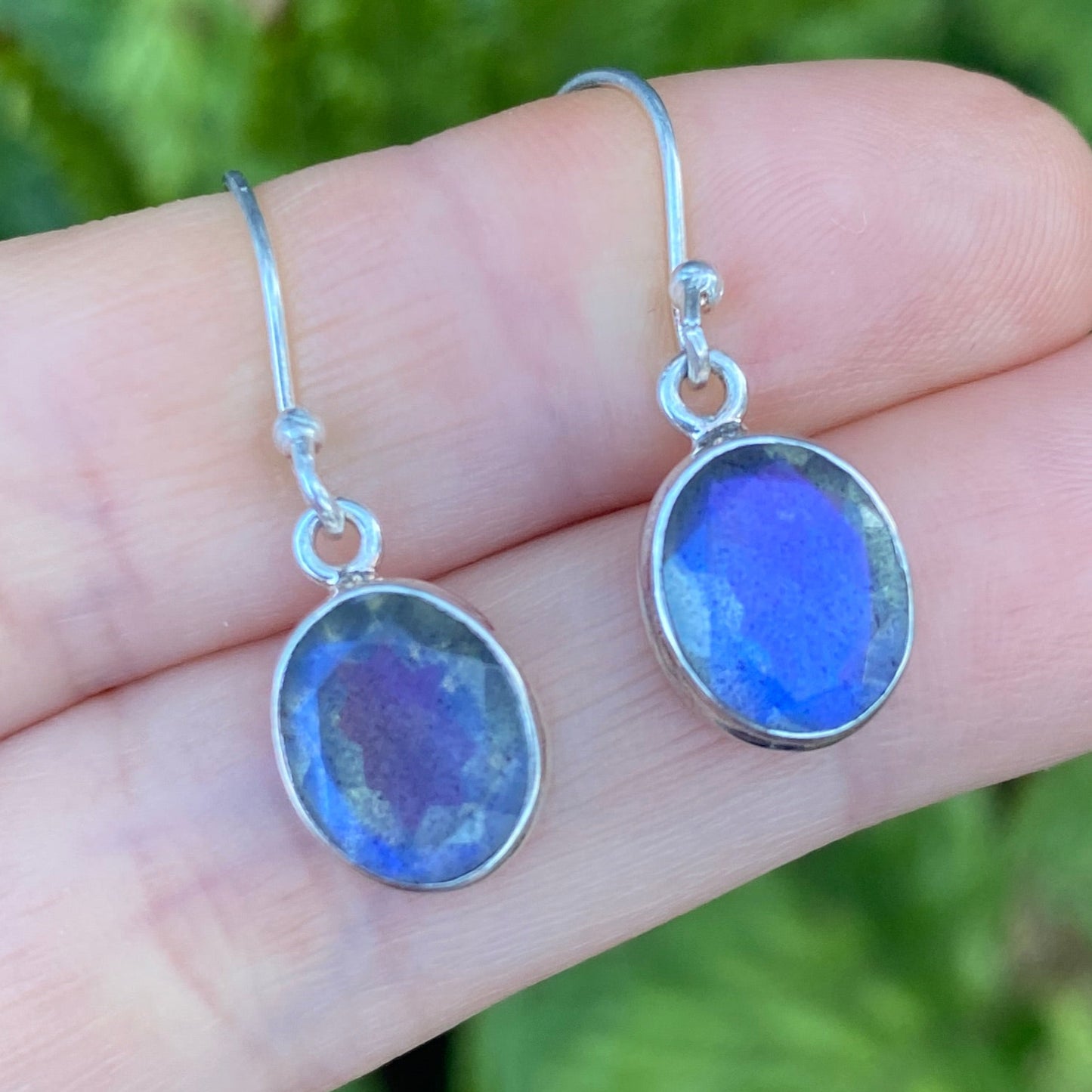 Labradorite sterling silver double bezel faceted earring blue fire