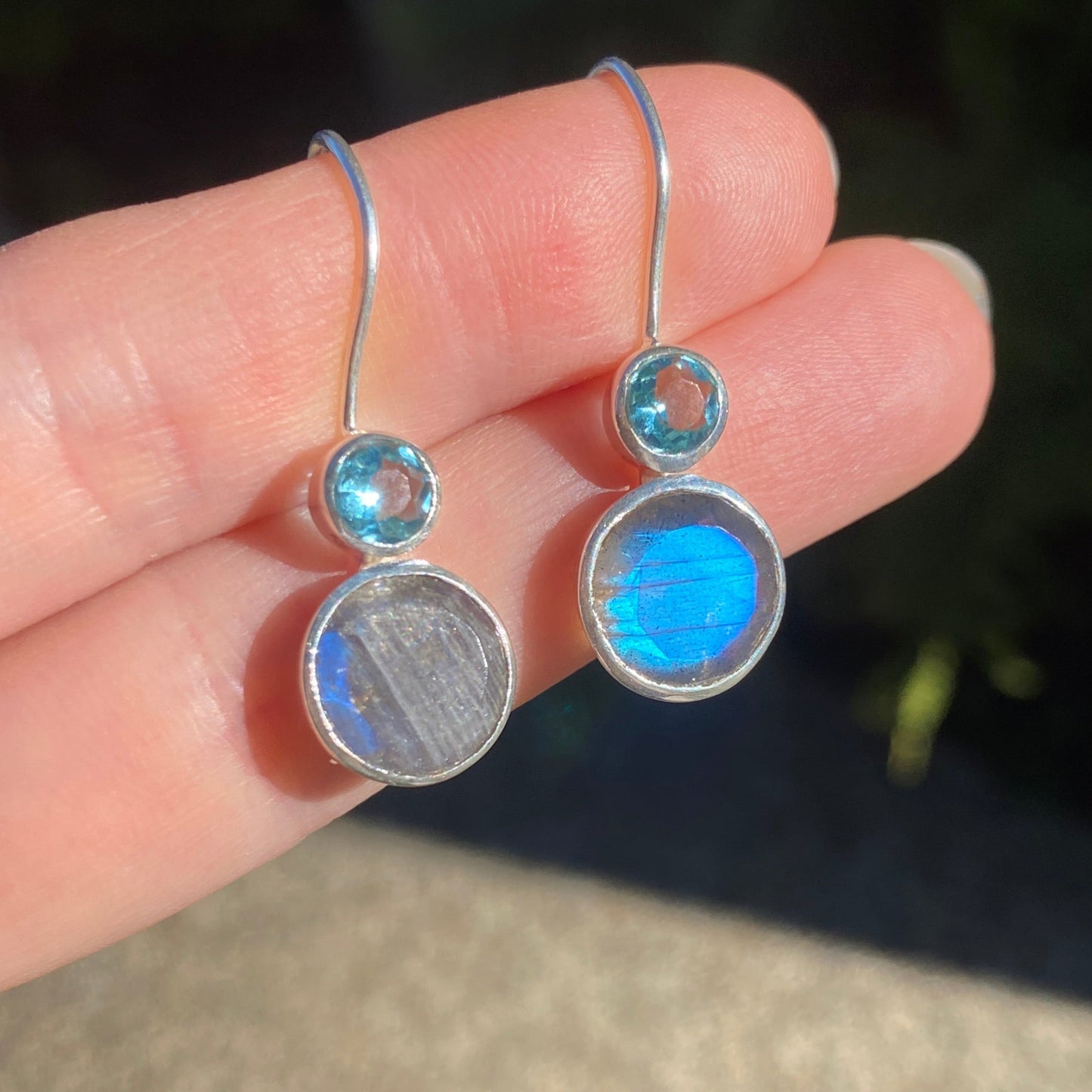 Labradorite and blue topaz earrings silver