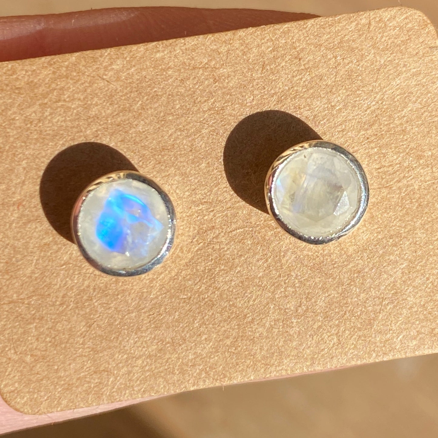 Moonstone sterling silver studs faceted 6mm