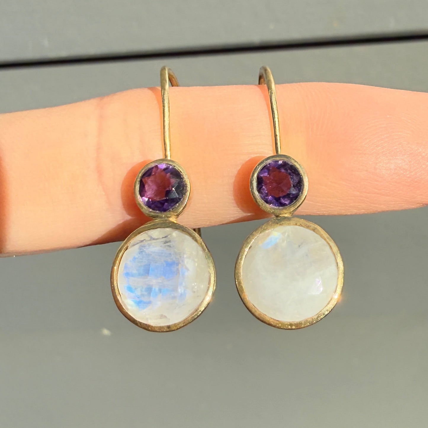 Gold filled moonstone and amethyst silver