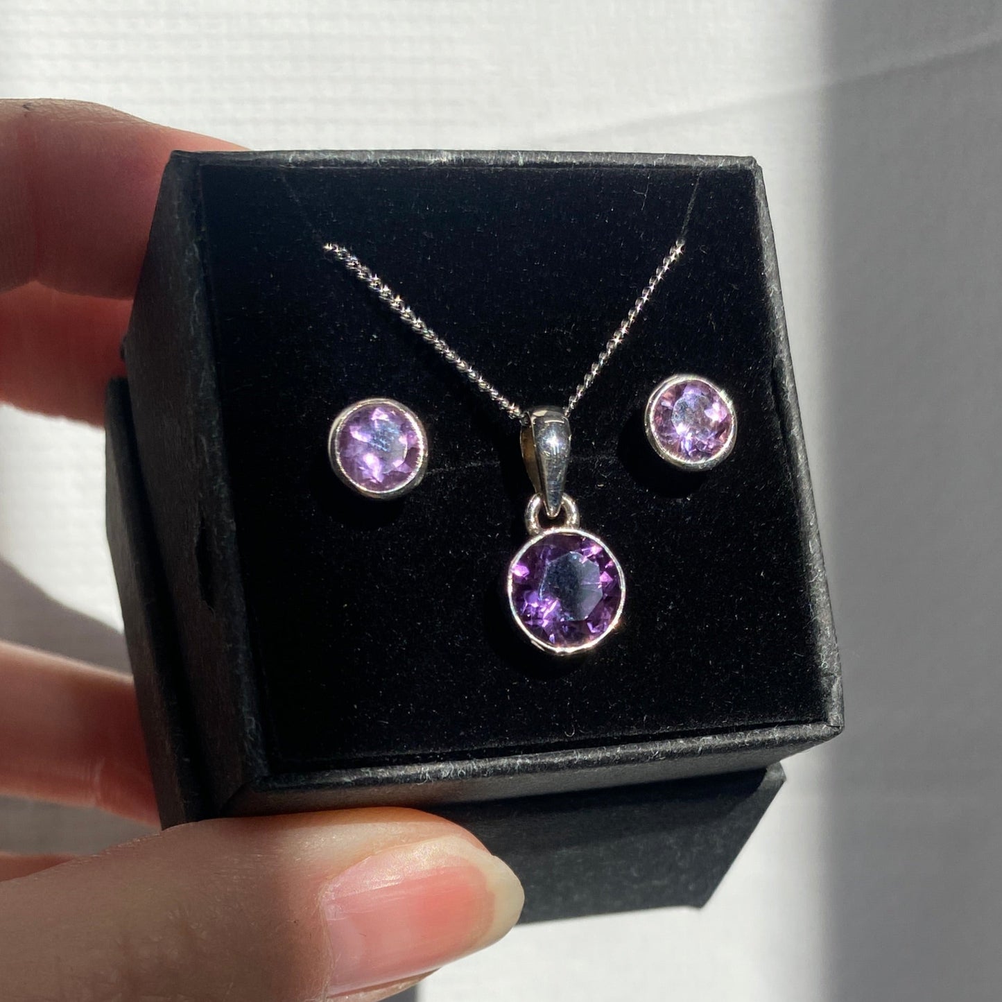 Amethyst set, studs and pendant