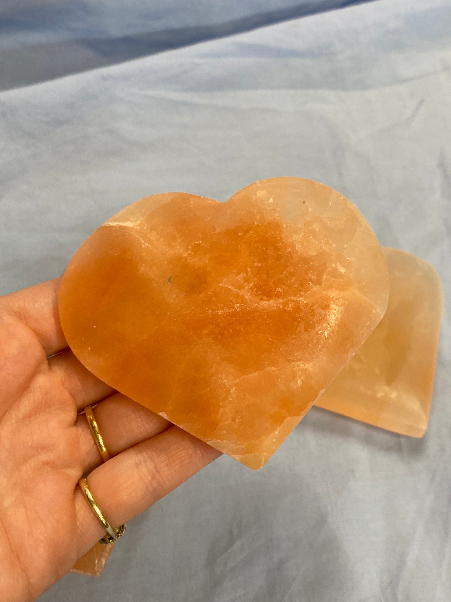 4 x selenite hearts (7-8cm) orange selenite