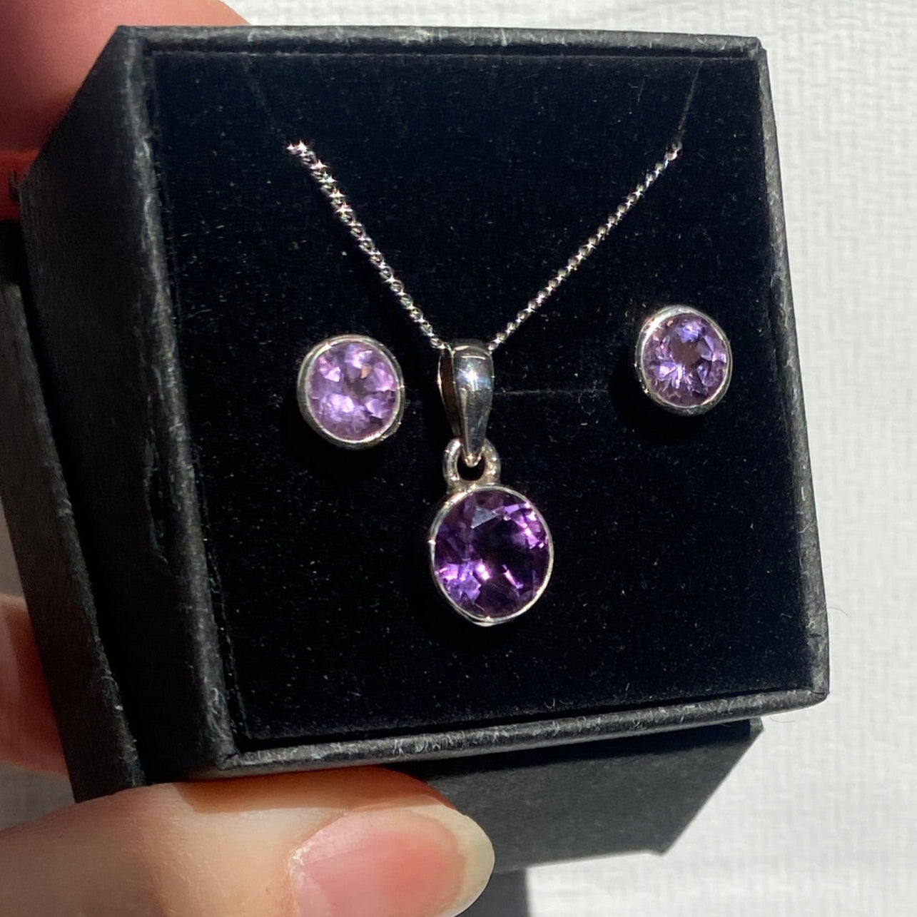 Amethyst set, studs and pendant