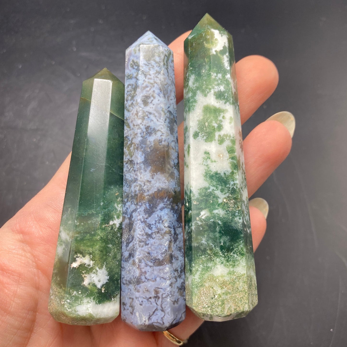 Moss agate tower x 7