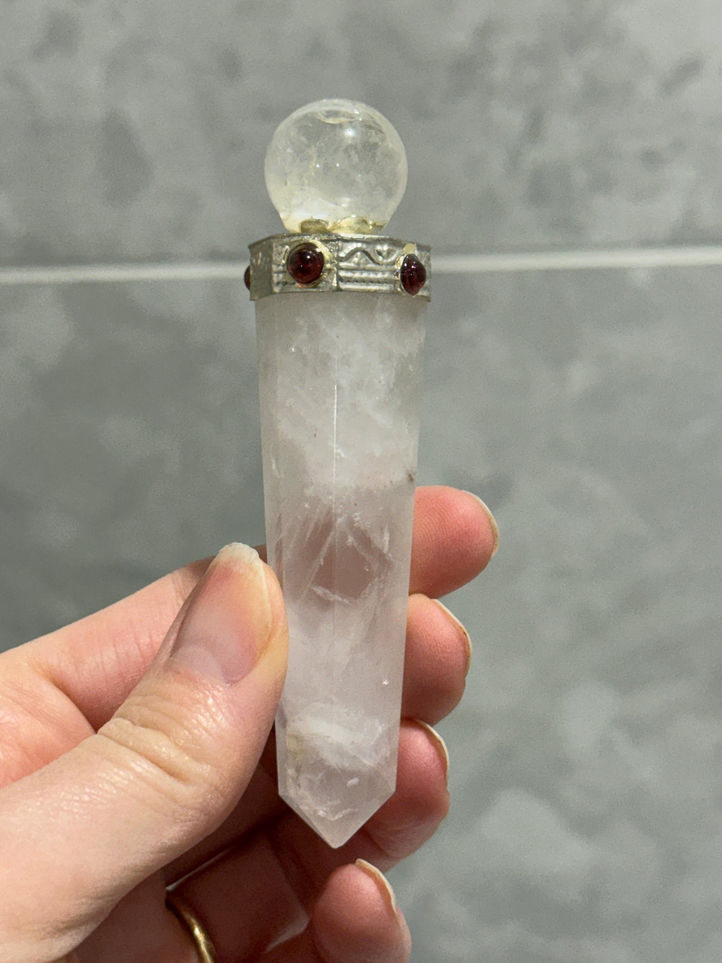 Clear Quartz and garnet wand