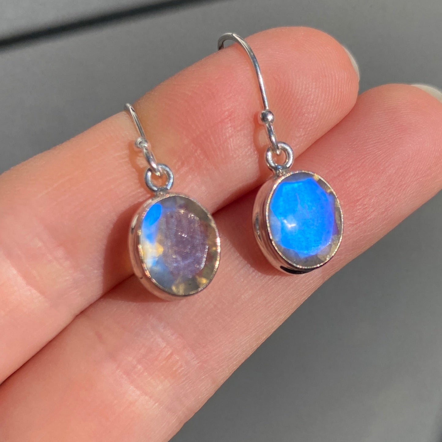 Labradorite sterling silver double bezel faceted earring blue fire