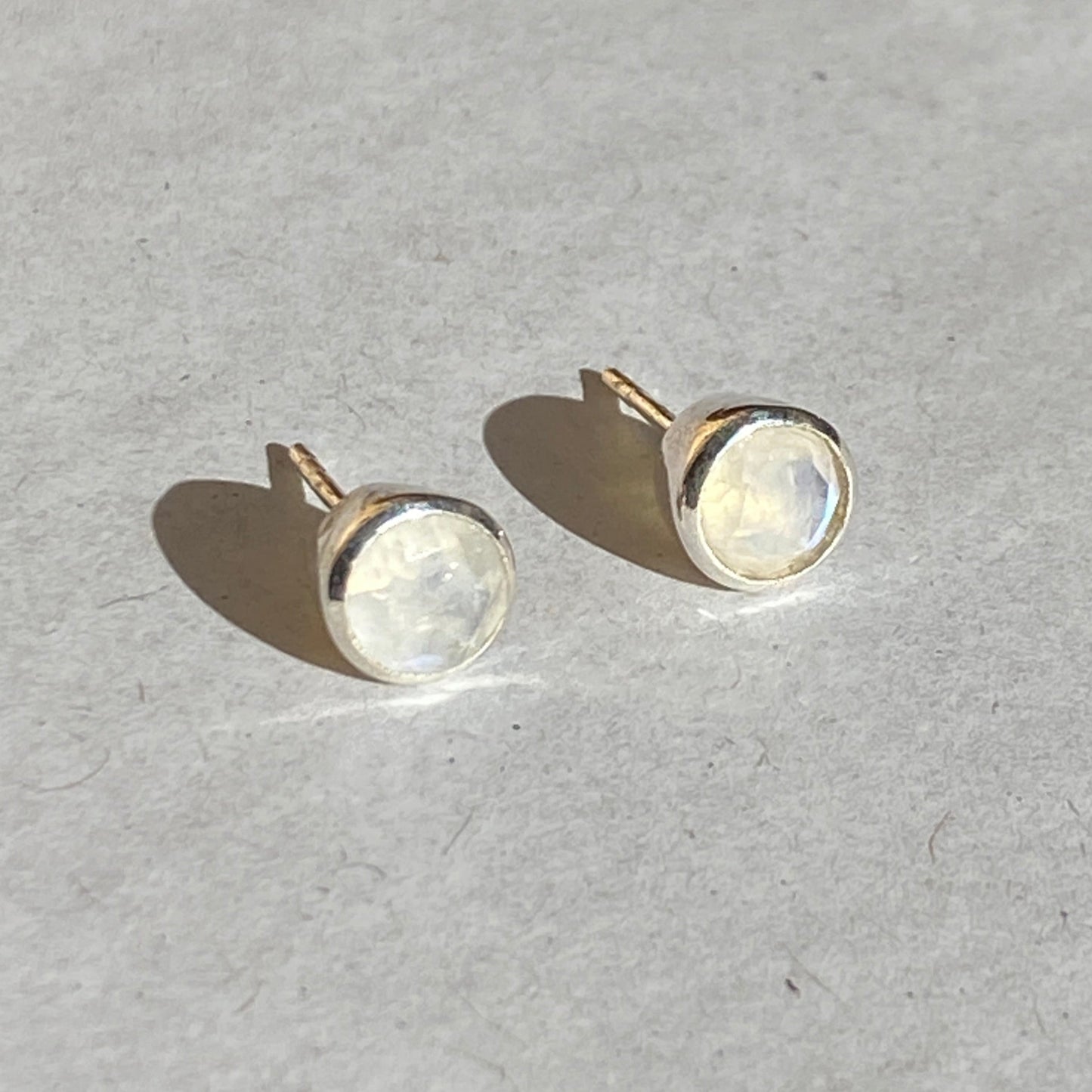 Moonstone sterling silver studs faceted 6mm