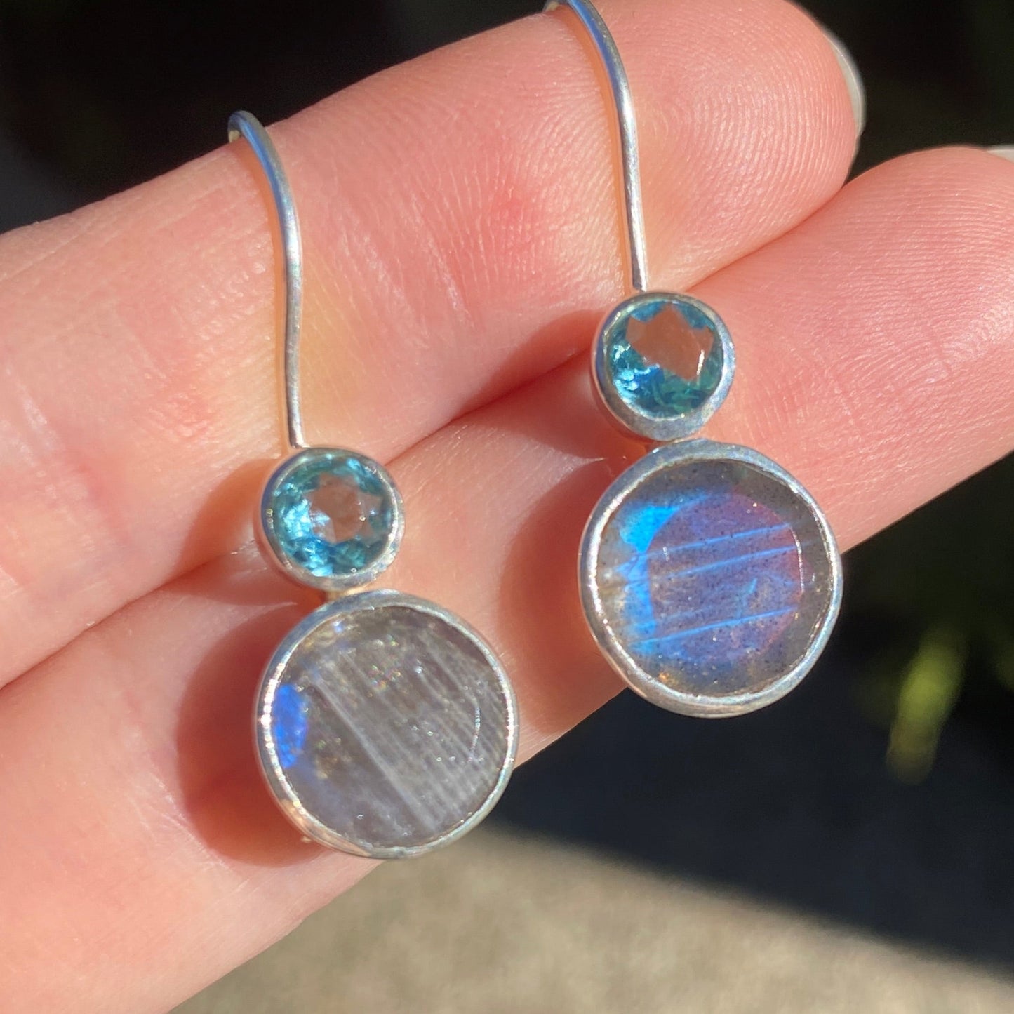 Labradorite and blue topaz earrings silver