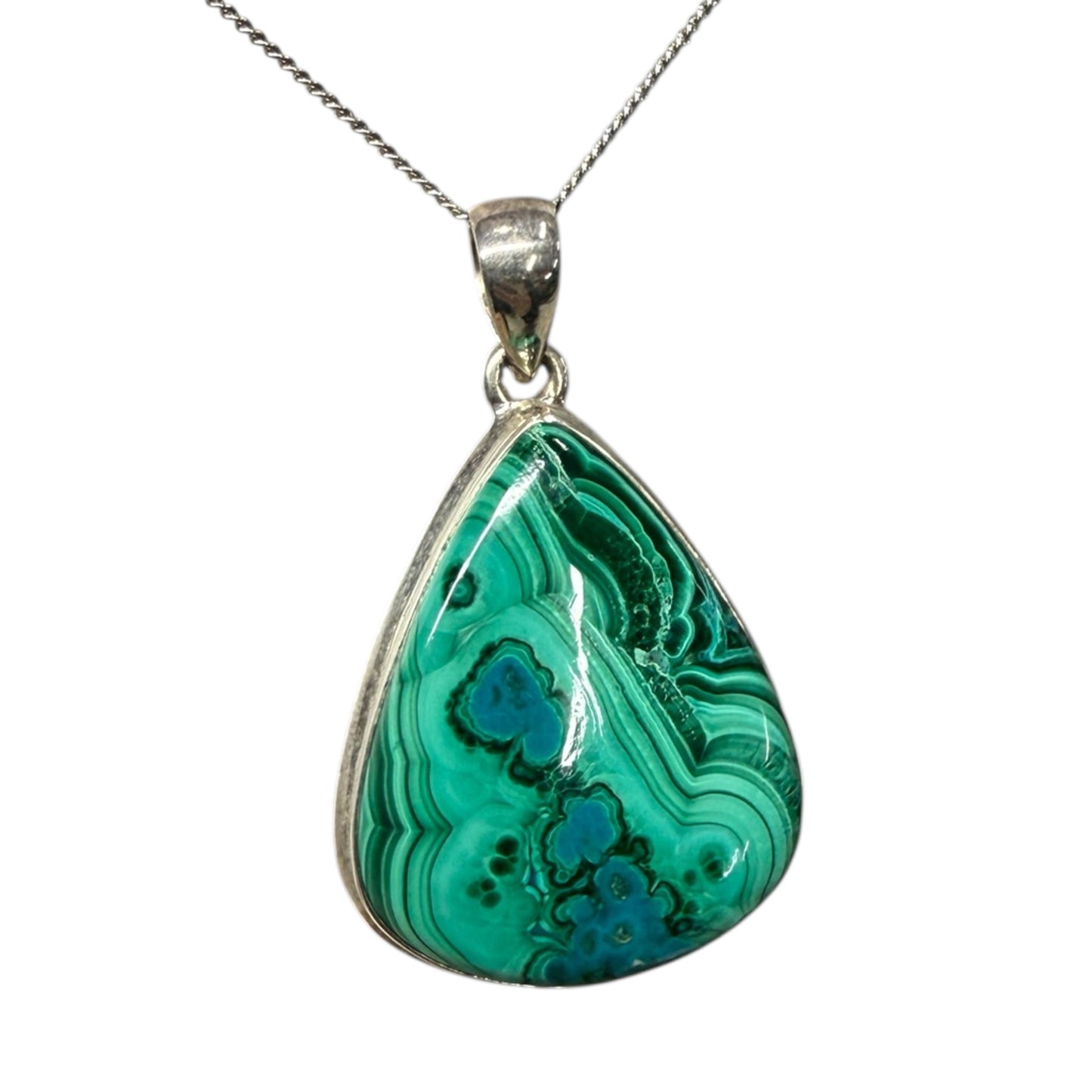 Malachite and Chrysocolla Sterling silver pendant