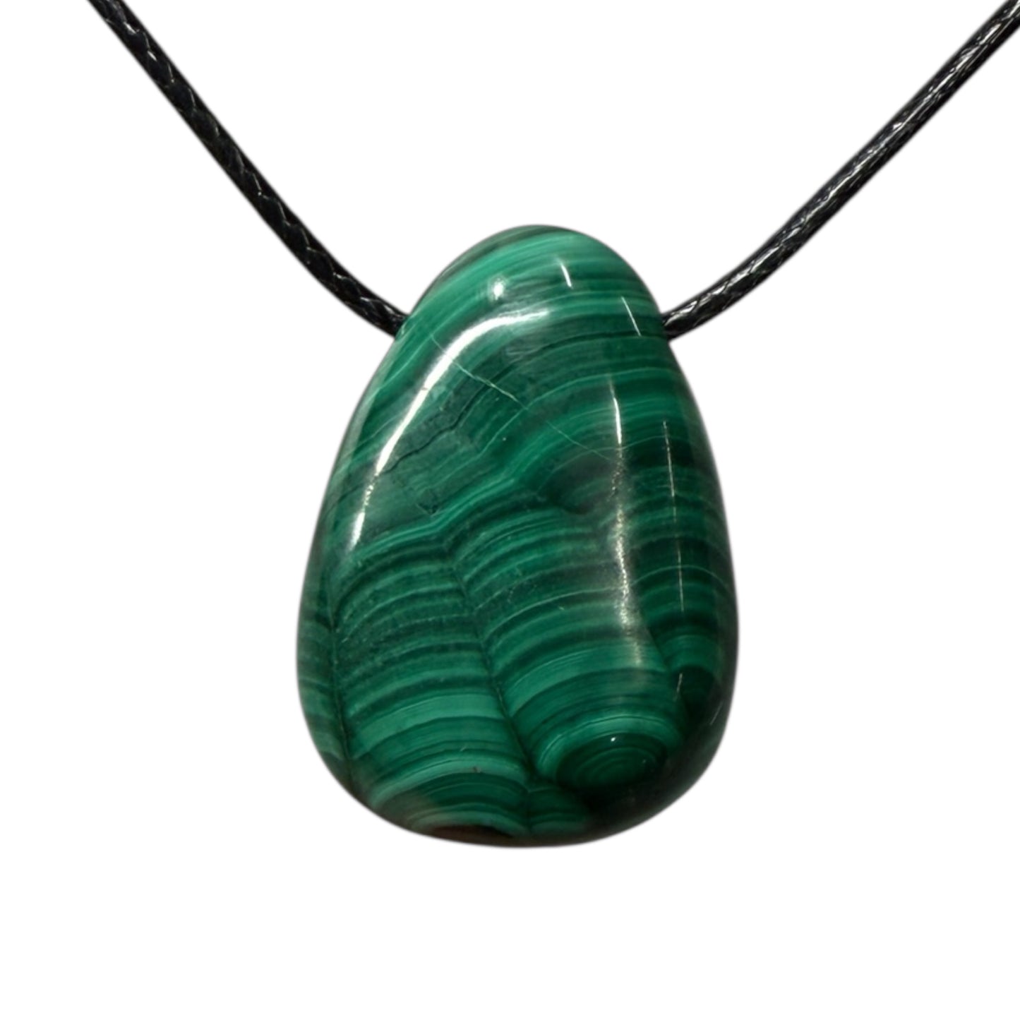Malachite pendant on black cord